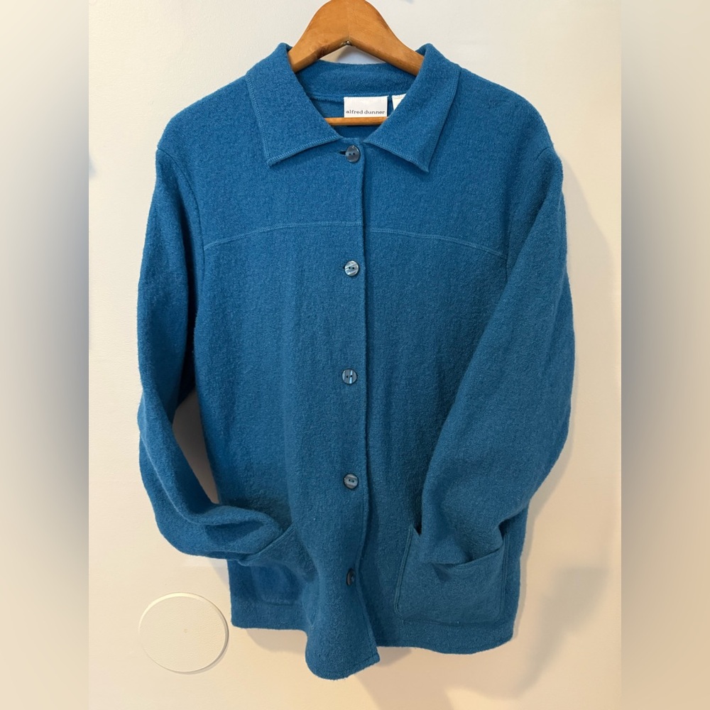 Alfred‎ Dunner Women’s L Blue 100% Wool Button Down Sweater H